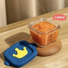 1pc Baby Glass Food Supplement Box,Sealed Supplementary Food Box With Cute Crown Pattern,Random Color