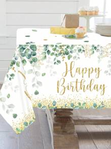 1/3件 130*220cm 綠色鼠尾草尤加利印花生日桌布，Happy Birthday 尤加利印花圖案一次性長方形桌布，適用於春季生日派對、派對、生日派對房間桌巾裝飾、廚房餐桌桌巾裝飾、節日派對、生日派對禮物 - 綠色鼠尾草 - 查看 7