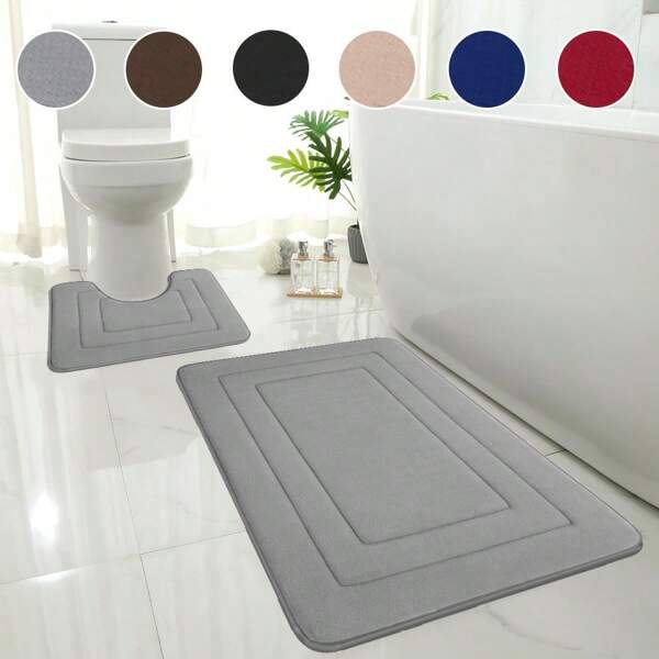 2 Pcs Memory Foam Bath Mats, Thickened Bathroom Rugs, Soft Non-Slip Fade-Resistant Absorbent Quick-Dry Comfortable Home Decor Floor Mats, Women Valentine Gift Birthday Boyfriend Girlfriend Home Bathroom Decor Floor Carpet Outdoor Rug Door Mat Fall Decor Bathroom Accessories Back To School Entryway Decor