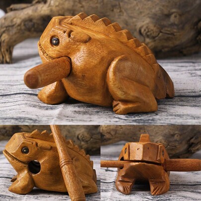 1 Peça Instrumento Musical de Rã em Madeira Artesanal, Instrumento Musical de Rã de Madeira Africano, Estilo Raspador, com Baqueta - Bloco Sonoro de Percussão, Perfeito para Decoração Artística em Casa, Quarto, Escritório (5 Tamanhos à Escolha)