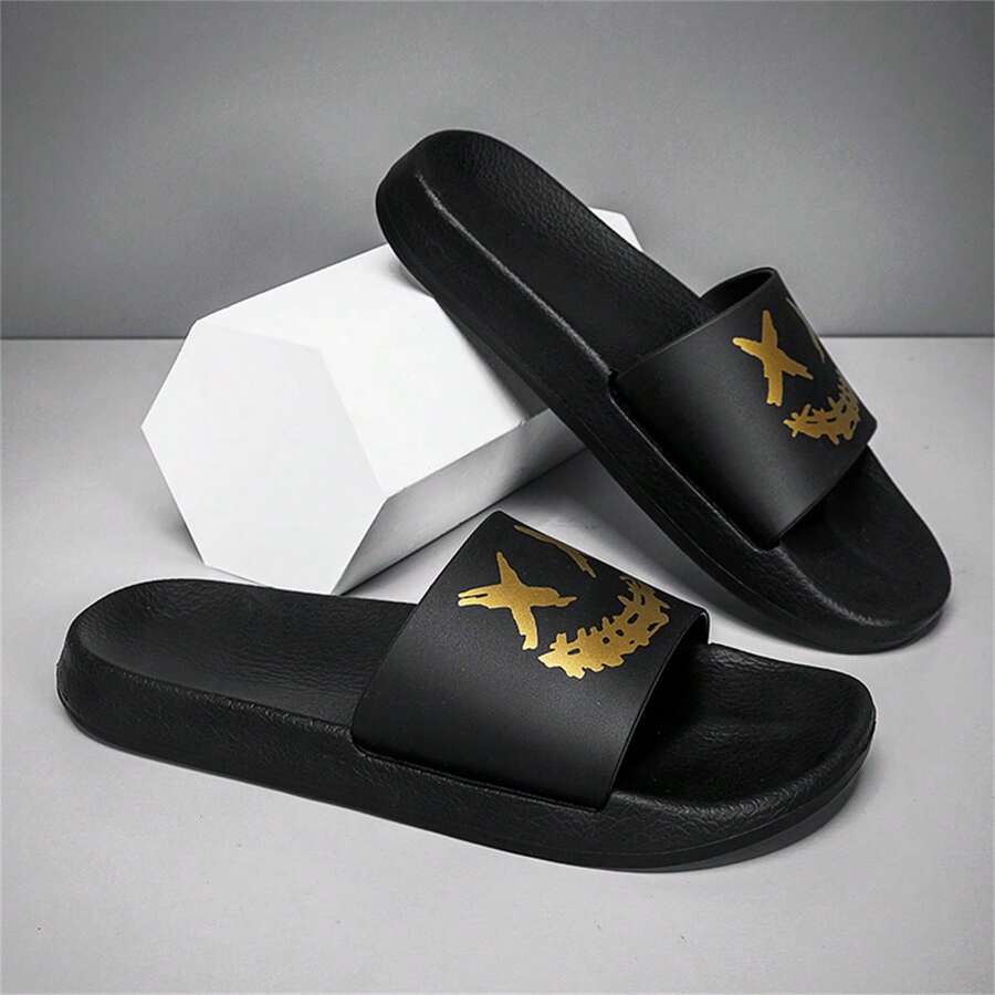 Comfortable Non-Slip Soft Sole Summer EVA Slides - Sleek Black Indoor & Outdoor Slippers With Textured Diamond Pattern For Beach, Shower, And Casual Wear