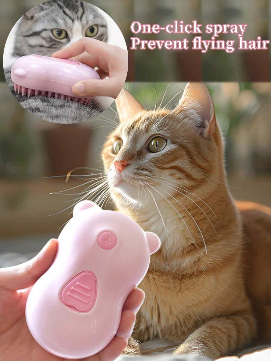 3 合 1 自清洁按摩梳，猫用宠物美容刷，宠物蒸汽刷 USB 充电猫梳，浮毛去除梳，宠物护理电动喷雾按摩猫狗去除缠结和松散的毛发