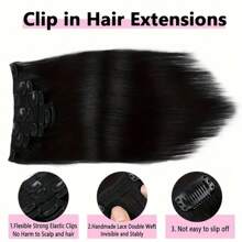 7pcs LuxeHair Remy Human Hair Clip-In Extensions, Straight Black, Fashionable Clip Extensions For Women, Soft And Natural Hairpieces - S1B - 查看 2