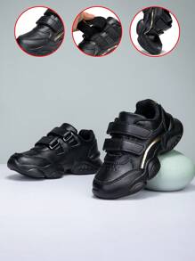 Fashion Versatile Children Solid Color Casual Running Shoes, Sneakers, Canvas Flat Shoes With Hook And Loop