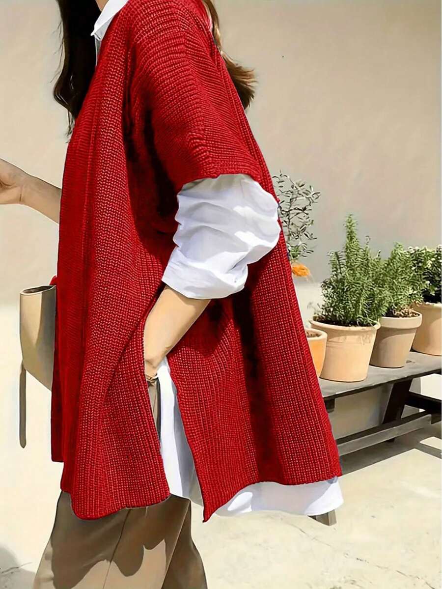 Plus Size Comfortable And Elegant Solid Color Sleeveless Knitted Pullover Top - Fashionable For Autumn/Winter