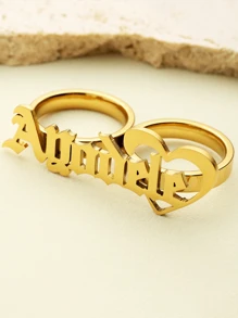 Anillo personalizado de dos dedos, anillo de doble dedo, anillo con placa con nombre, anillos con nombre personalizados, anillo de oro de 2 dedos, anillo con nombre de mujer, adecuado para mujeres, regalo personalizado para amigos, parejas y familia, joyería de regalo de cumpleaños especial, regalos para ella, novia, mamá, familia, amigos para aniversarios, para cumpleaños, para uso diario, para baile de graduación, para el Día de la Madre, para el Día de San Valentín, para graduación, para bodas, oro, elegante, colorido, vintage, hipster, moda Y2K, 2000, personalizado, único, regalos ideales para él, regalos ideales para ella - Multicolor - Ver 3