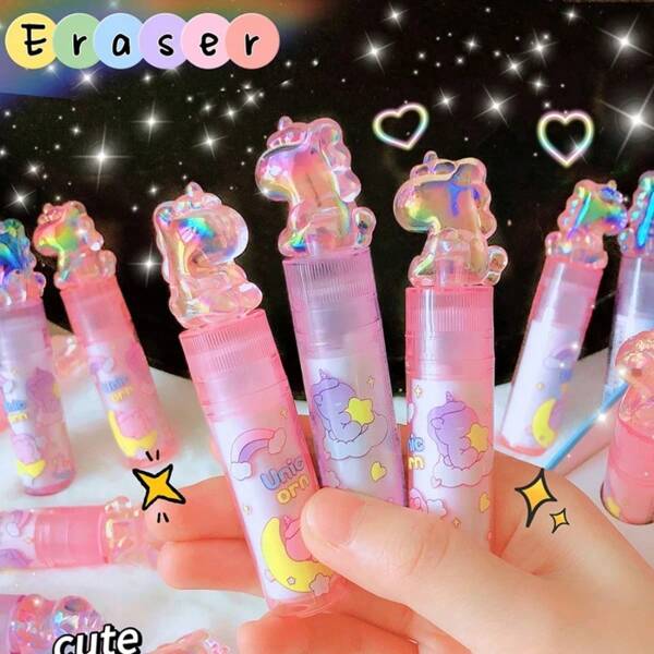 1pc Kawaii Lipstick Design Unicorns Rubber Erasers Student Correction Tool Kids School Office Supplies Gift Creative Stationery Back To School
