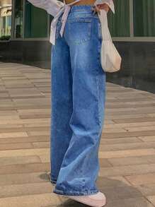 Women's Loose Jeans With Wide Legs, High Waist, Loose Boyfriend Jeans, Denim Pants, Y2K Jeans - 中等水洗藍 - 查看 4