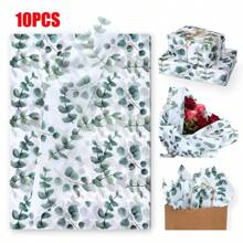 10pcs Eucalyptus Gift Wrapping Tissues, Semi-Transparent Plant Design 13.8x19.7 Inch Floral Leaf Print Tissue Paper, Bulk Tissue Paper Gift Packaging For Birthday, Holiday, Wedding, DIY Crafts (Leaf) Valentine's Day