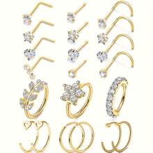 21PCS 20G StainlessSteel Nose Rings Hoop For Women Paved CZ Flower Nose Piercing Jewelry L Shaped Nose Ring Stud Set Valentines,Mom,Mother,Mother's Day,Gift
