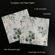 20/40 pezzi Tovaglioli di carta usa e getta con foglie di eucalipto, articoli per feste primaverili, 2 strati, dimensioni 13*13 pollici, con stampa, per feste all aperto, picnic, ristorante, feste in casa, matrimoni - Foglia - Visualizzare 5