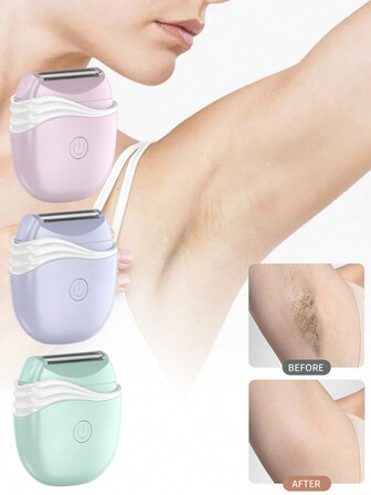 女士电动剃须刀电池版，三合一刀片设计，私密部位脱毛、腋毛脱毛、腿部脱毛，全身适用。便携式家用和旅行剃须工具