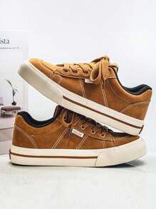 Men's Spring Street Fashion Versatile Comfortable Breathable Lace-Up Low-Top Casual Sneakers - Camel - View 3