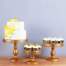 Set Of 3 Round Metal Cake Stand Set, Displaying Table For Birthday Party Cake Display Baby Shower Wedding Pastry Decor Supplies Cupcake Dessert Decoration - Champagne - View 6
