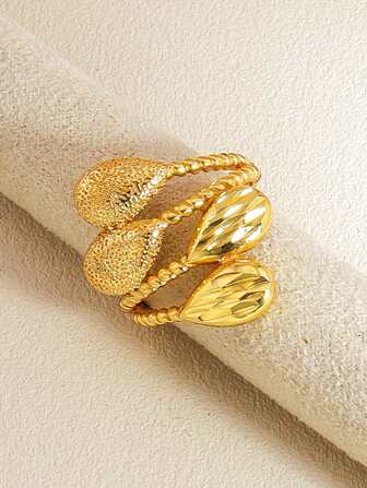 1pc Simple Gold Ring Textured Metal Texture Suitable For Women's Daily Wear