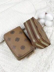 Plant Pattern Flower Pattern Double Zipper Wallet Versatile Coin Wallet Letter Graphic Card Holder Multi-Card Card Organizer For Storage Credit Cards School Supplies For School Dorm Room Wallet Small For Women Wallet Purse Wallet Small Wallet - Multicolor - View 22
