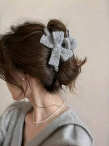 1 件女士温柔优雅针织双面蝴蝶结发夹爪，适合马尾辫发型，日常佩戴发饰，秋冬，波西米亚风格时尚发饰美容爪夹 - 彩色 - 查看 3