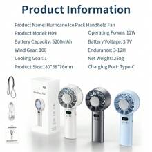 1pc + TYPE-C USB + 5200mAh + 5V/1A + Digital Display + Portable + Desktop, Upright, Handheld Cooling Fan + 100 Speed Levels High-Velocity Wind + Outdoor Summer Cooling For Men & Women Hiking Traveling Mini Handheld Fan + Holiday Essential