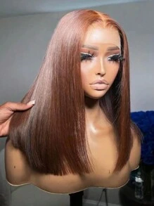 BeYo 220% Density Straight Bob Wig Human Hair Chocolate Brown Straight Bob HD Lace Front Wig Transparent Lace Frontal Human Hair Wig Light Brown #4 Middle Part Straight Bob Lace Front Wig Pre Plucked 13x6x1 Short Bob Human Hair Wig With Baby Hair For Women - Light Brown - View 5