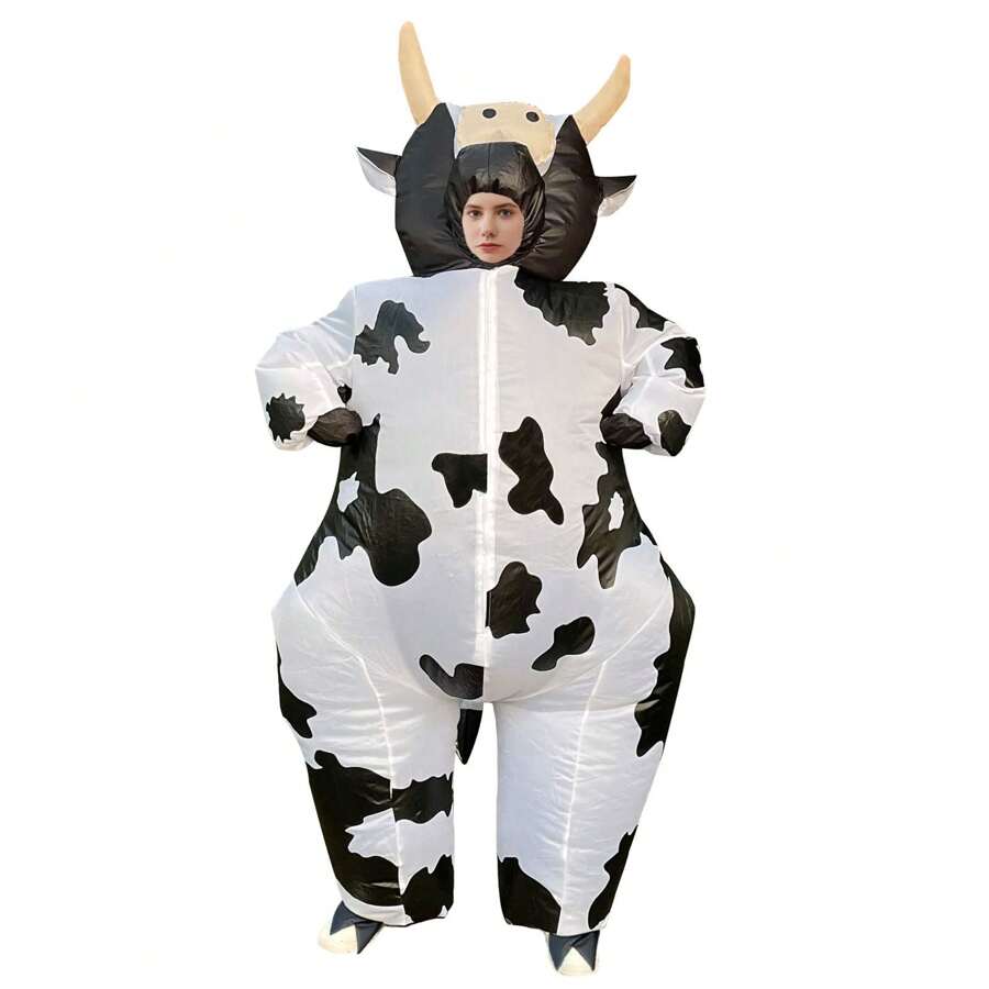 Inflatable Cow Costume, Inflatable Outfit, Role Play Party, Holiday, Halloween Costume, Parade, Carnival Costume, Jumpsuit - White - View 1