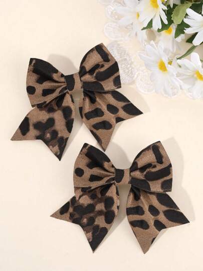 2pcs Leopard Print Hair Clips, Girls Leopard Bow & Alligator Clips, Girls Double Ponytail Bow Hair Clips, Autumn/Winter Hair Accessories, Teens Hair Decor