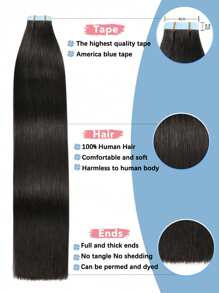 100% Human Hair, Brazilian Straight Hair, Adhesive Tape-In Extensions, Salon-Grade Quality, Suitable For Women - Natural & Black - View 7
