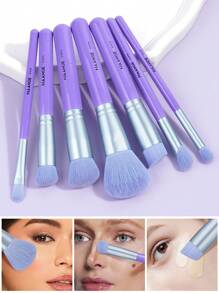 MAANGE 7pcs Professional Facial Makeup Brushes Set, Foundation, Blush, Foundation, Eyeshadow, Contour, Concealer, Shadow Brush, Makeup Tools With Soft Fiber And Skin Friendly Suitable For All Skin Types For Easy Carrying, Brush For Travel, Gift For Women & Girls - 紫色 - 查看 3