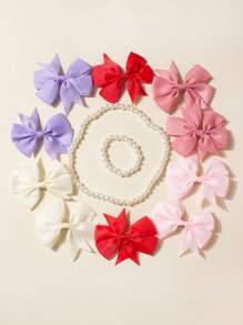 4 Stücke/Set Haarschmuck Set für Mädchen, enthält 2 Haarspangen, 1 Perlenkette und 1 Perlenarmband, geeignet für Mädchen ab 3 Jahren. Schleifen Haarspangen, passend für Frühlingsoutfits, Kinderaccessoires, können für Feiern, Jubiläumsparty Dekoration, Kindergeschenke verwendet werden, in verschiedenen Farben erhältlich, geeignet für Innen- und Außenbereich, Geburtstagsdekor, Fotografie Requisiten. - Verschiedenfarbig - Übersicht 17