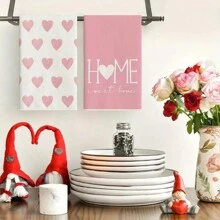 2pcs Heart Pattern Kitchen Towels, 3 Color Choices - 16x24 Inch Super Soft, Absorbent Dish Cloths - Machine Washable Fabric Towels With Valentine's Heart Design, For Home Decor, Holiday Gifts, Wedding Decorations, Dish Rags (Red, Pink, Black)