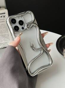 时尚新款香槟色电镀3D创意镂空透气蛇纹设计手机壳，适用于 16 Pro Max、 15、 17 Pro Max，防摔防水防震防刮