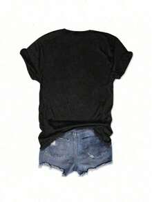 Camiseta 100% algodón "Madre Tervuren Belga" Camiseta sólida de mujer Cuello cómodo de tripulación Mangas cortas Elegante estampado floral Camiseta sólida - Negro - Ver 2