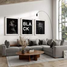 3 件奢华黑白墙艺术画野生豹帆布印刷画动物摄影时尚海报黑色美学装饰适用于卧室、客厅或办公室无框 - 彩色 - 查看 2