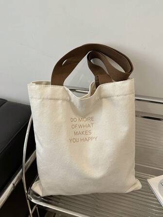 1 st svart tygväska med bokstavstryck för kvinnor, öppnad axelväska i canvas, enkel skolväska för grundskola, gymnasium, universitetsstudenter, dokumentorganisatör, resväska, litterär skolväska för tonåringar, bokväska för kvinnor eller studenter, skolväska, skolväska, stor kapacitet, lätt, bärbar, hopfällbar, klassisk casual, lämplig för tonårsflickor kvinnliga universitetsstudenter, perfekt för skolstart, första skoldagen, mellanstadiet, gymnasiet, tygväskor för skolan, universitetsnödvändigheter