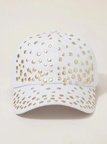 女士纯色水钻装饰圆边棒球帽，休闲日常穿着 - A - 查看 12