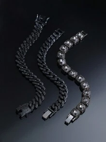 1 pieza Pulsera cadena cubana negra, joyería de moda hip hop, accesorios elegantes y brillantes para hombre, regalo ideal para el Día de San Valentín, Navidad, Cumpleaños, Aniversario