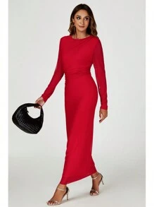 Long Sleeves Mesh  Maxi Dress In Red - Red - View 2