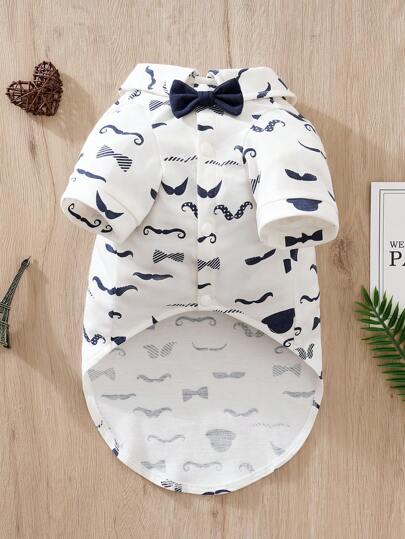 1 Peça Bigode Estampado Cavalheiro Estilo Animal De Estimação Roupas De Cachorro , Terno Para Festa , Casamento