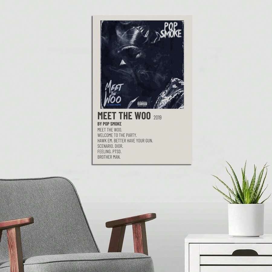 HALFRYTA Meet Poster Woo Smoke Music Album Cover Canvas Art Poster And Wall Art Picture Print Modern Family Bedroom Decor Posters - 黑與白 - 查看 1