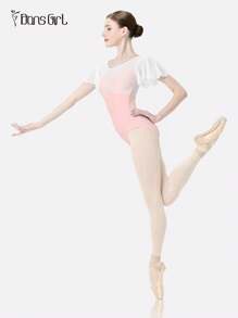 DonsGirl 一件装女士芭蕾舞紧身衣 - 浪漫仙女荷叶边袖子和网纱拼接连体衣，适合空中瑜伽、花样滑冰和表演服装 - 淺粉色 - 查看 11