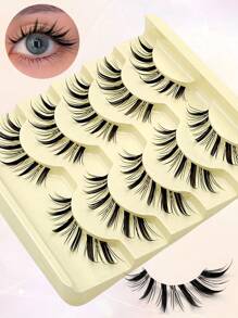 Asiteo 5 对猫眼狐狸眼漫画假睫毛眼尾加长蝴蝶漫画风格 3D 纤细自然卷翘柔软透明细带仿貂皮睫毛仿睫毛延长条睫毛、睫毛、睫毛、假睫毛