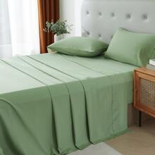 3/4 Piece Home Bed Sheet Set, Soft, Comfortable And Breathable Bedding Set, Hotel Luxury Home Summer Bedding Sheets Twin, 1 Or 2 Pillowcases, 1 Flat Sheet And 1 Fitted Sheet,Room Decor, Ideal Gift. - Green - View 4