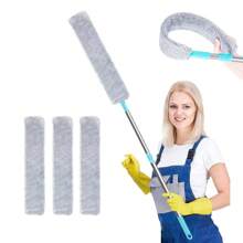 51.2英寸超长地板除尘掸，带延长杆，可弯曲超细纤维头，可水洗，适用于高天花板和吊扇清洁