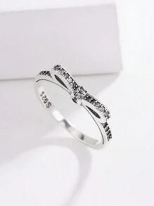 1 Stück S925 Sterling Silber Schleife Cubic Zirkonia vergoldeter Ring, modischer minimalistischer Schmuck als Geschenk für Frauen, Mütter, Freundinnen, Freunde, vielseitig für den täglichen Gebrauch - Silber - Übersicht 7