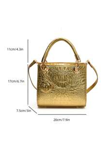 Large Capacity Handbag For Women, Luxurious Women's Gold Crocodile Embossed Tote Bag, Crossbody Shoulder Bag, Best Mother's Day Gifts Women - Gold - View 9