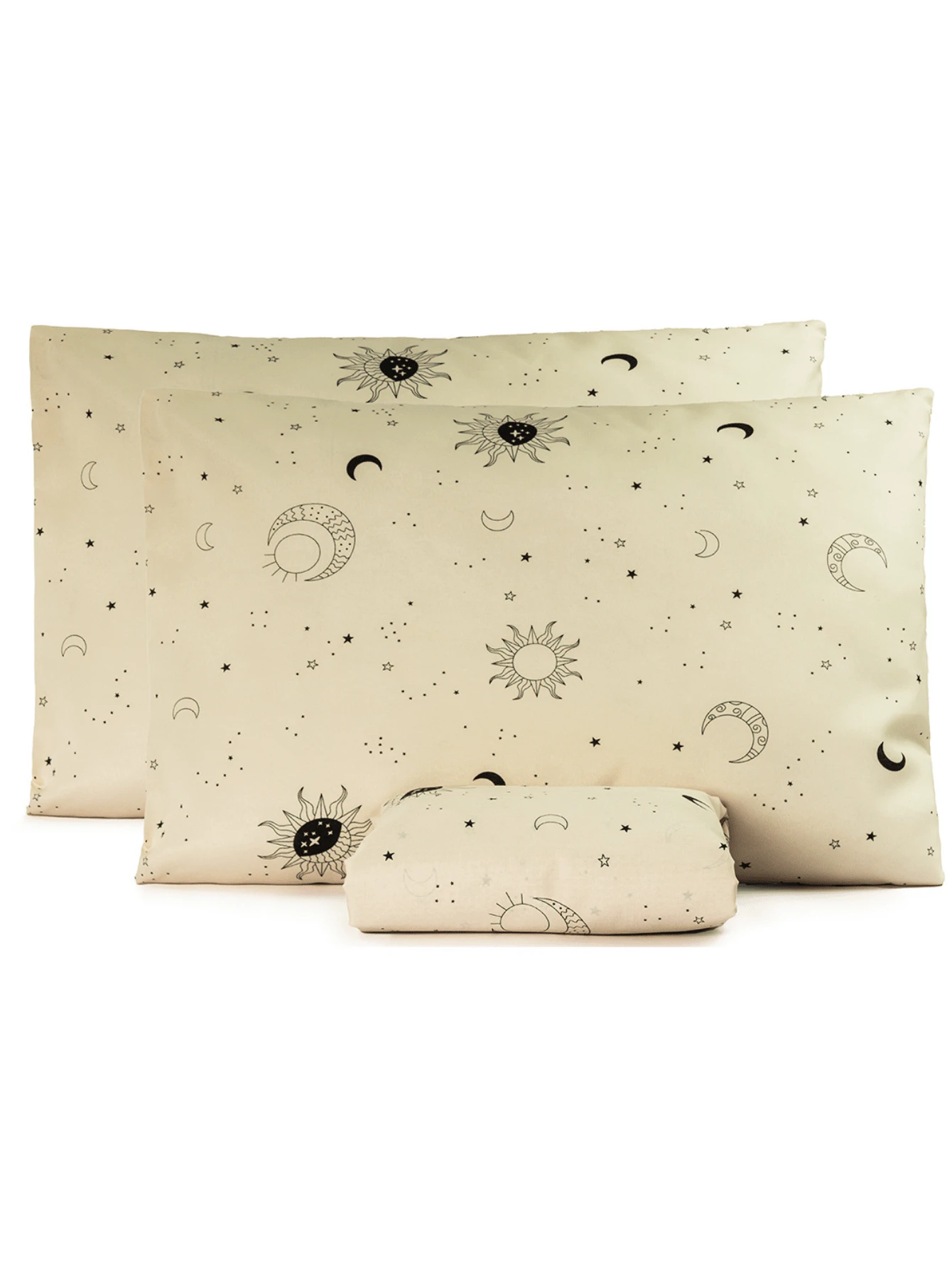 Standard Double Sheet Set Without Elastic With Minimalist Pillowcases 150 Thread Count - 3 Pieces - 太陽和月亮 - 查看 1