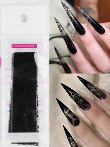 黑色蕾丝美甲铝箔转印贴纸花瓣性感复古蕾丝美甲用品星空纸全息 DIY 转印铝箔美甲贴 10 件（不含粘合剂） - 黑色 - 查看 6