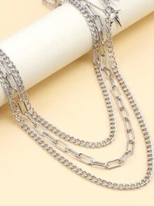 1pc Punk Chic Tetrastars Pendant Chain, Multilayer Metal Fashion Jeans Chain/Belt For Casual Wear