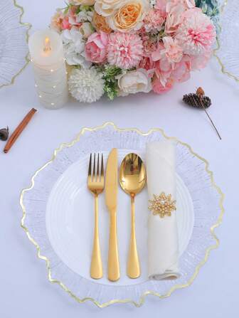 6/48 قطعة ، أطباق شحن بلاستيكية قابلة لإعادة الاستخدام شفافة بحجم 12.6 بوصة، بألوان الذهبي الفاتح والذهبي والفضي والذهبي الوردي، لاستخدامها في حفلات الحديقة وديكور عيد الميلاد والزفاف