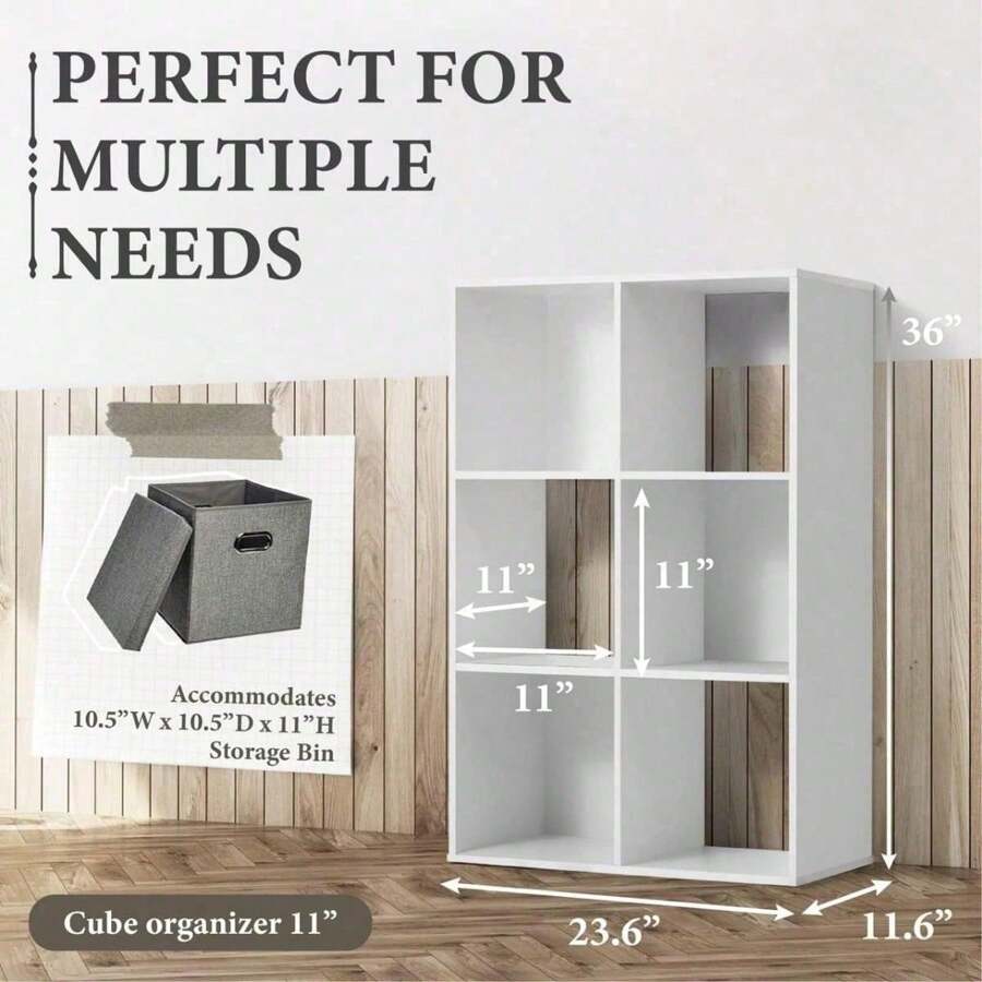 11-Inch Cube Storage Organizer Shelf W/Back, With Exterior Edge, Room Storage Shelves Divider, Bookcase, 6-Cube / 8-Cube / 9-Cube, Colors Available In Rustic Grey Oak And White - 1 - Xem 1