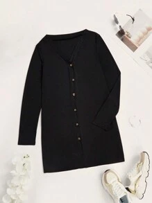 Women's Casual Jacket Open Front Lightweight Long Sleeve Button Down Loose Solid Outwear Spring/Summer - Black - View 3